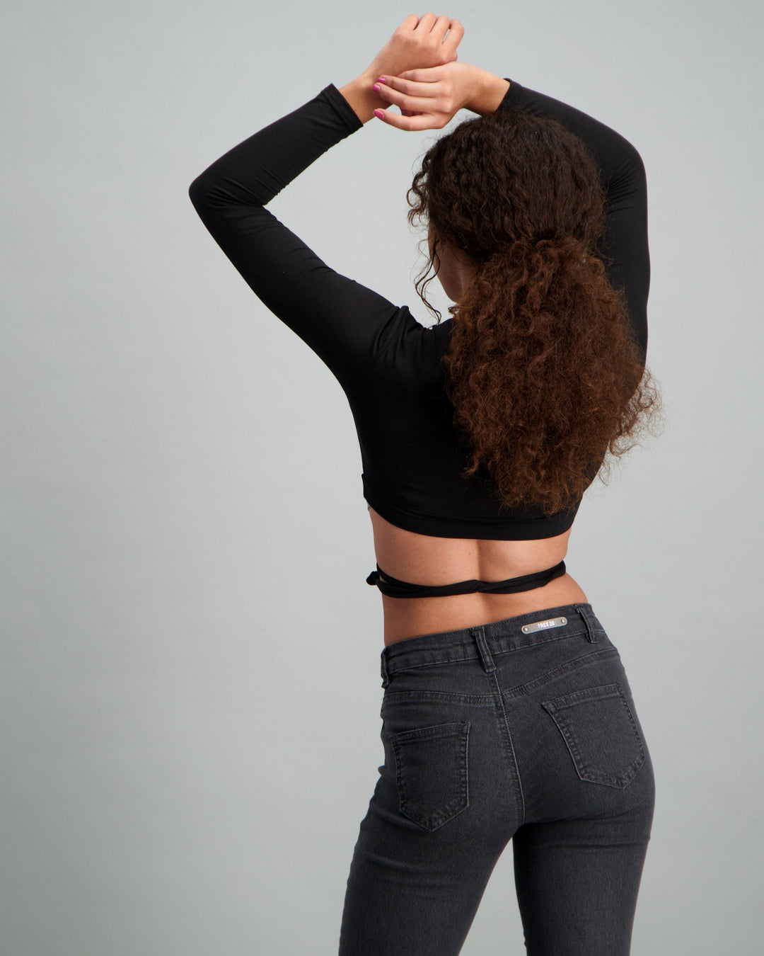 Ladies Crop Wrap Top - Black