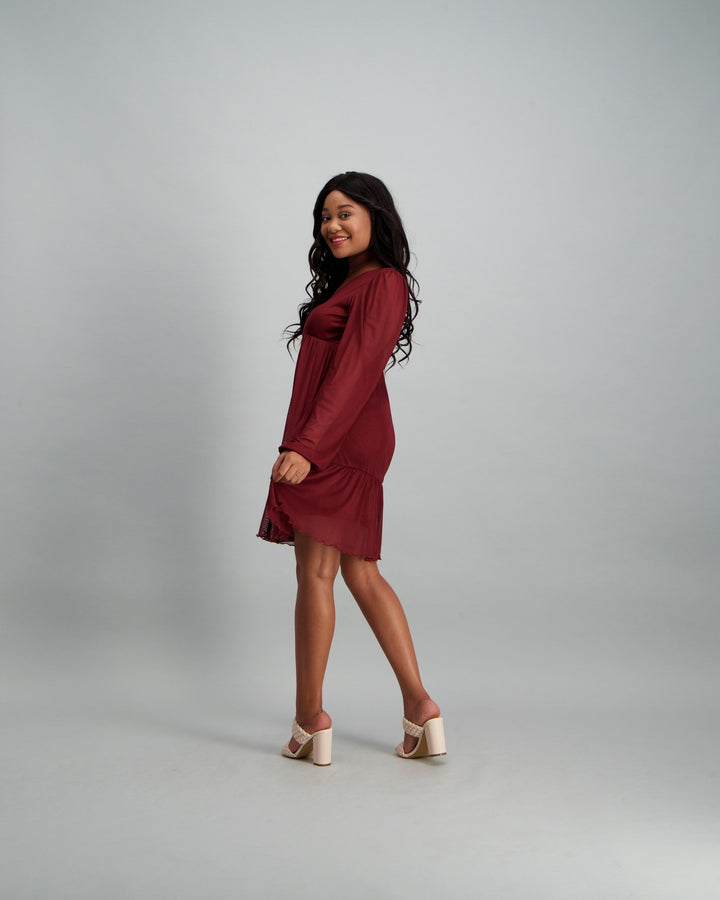 Ladies Tiered Mesh Dress - Berry