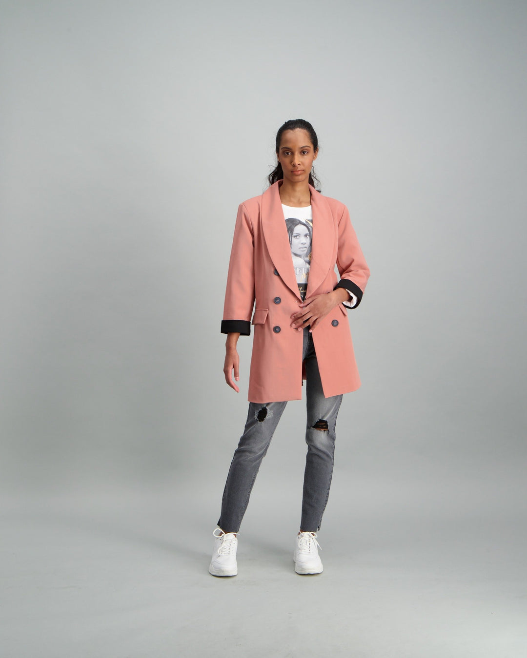 Ladies-Contrast Cuff Detail Blazer