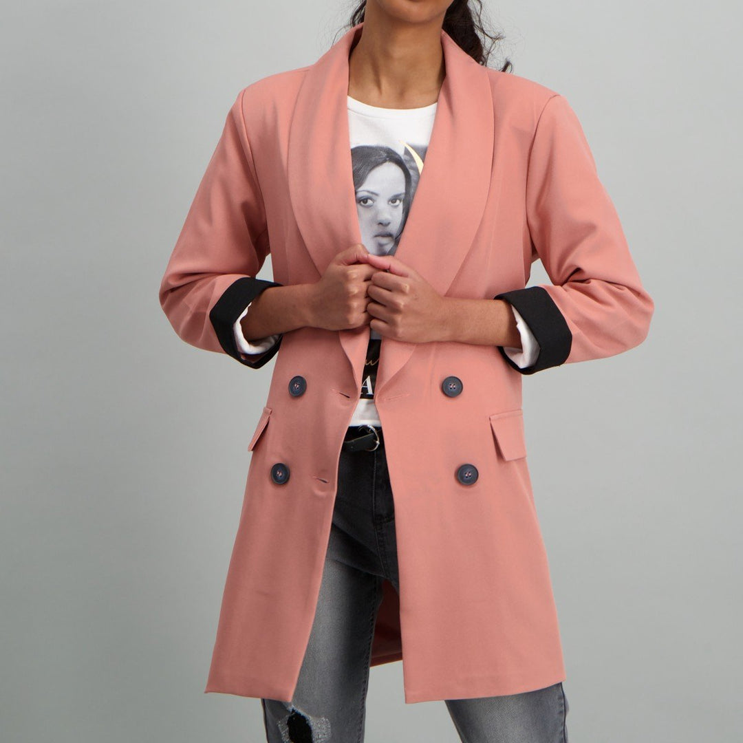 Ladies-Contrast Cuff Detail Blazer