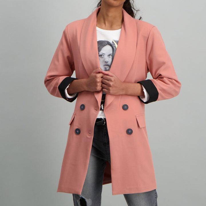 Ladies-Contrast Cuff Detail Blazer