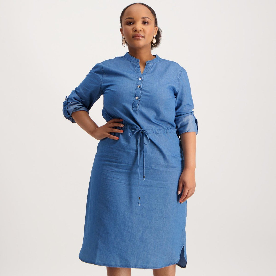 Ladies Denim Tunic Dress - Marble Mid Blue