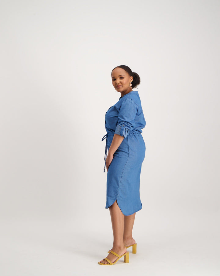 Ladies Denim Tunic Dress - Marble Mid Blue