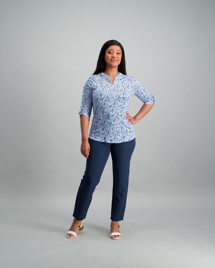 Ladies Paisley Top - White/Blue