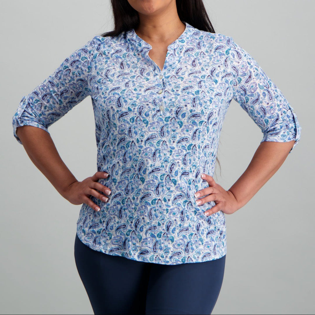 Ladies Paisley Top - White/Blue
