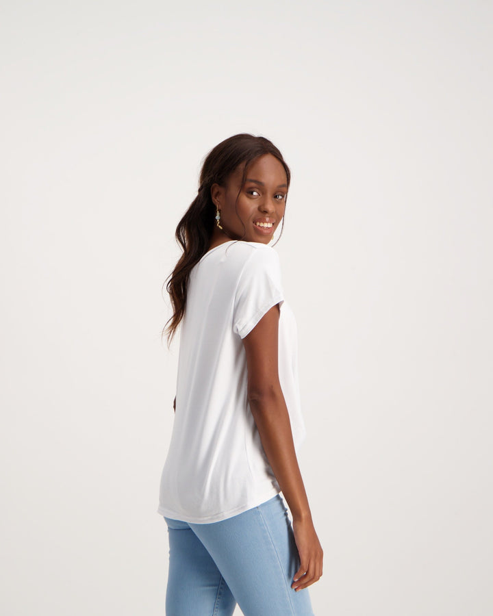 Ladies Front Knot Basic T-Shirt - White