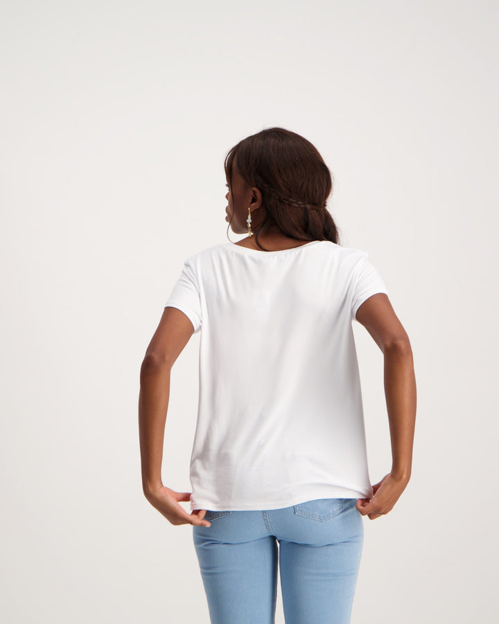 Ladies Front Knot Basic T-Shirt - White