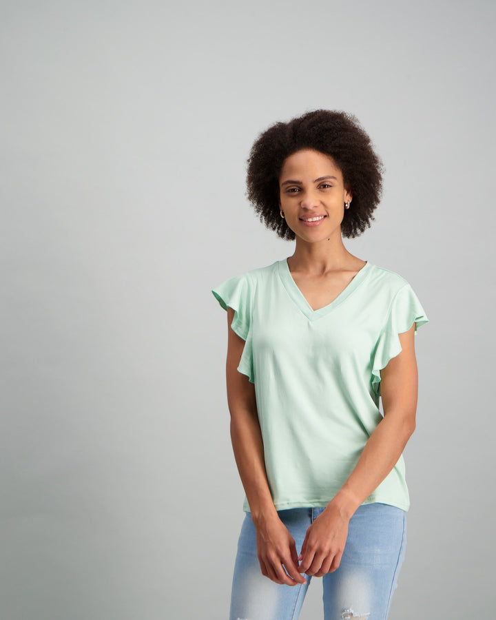 Ladies Flutter Sleeve T-Shirt - Mint