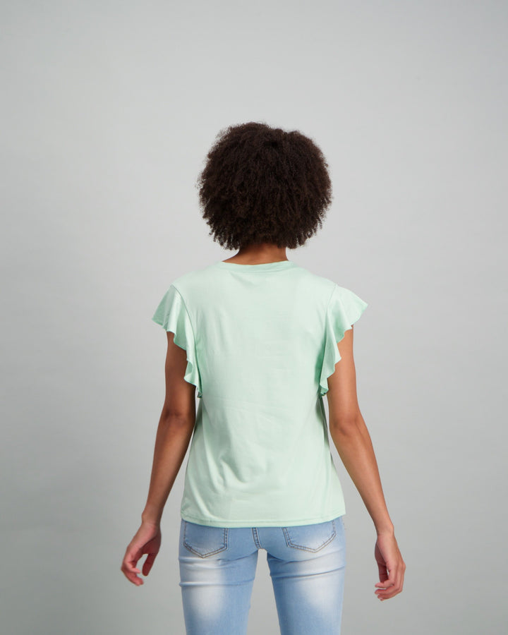 Ladies Flutter Sleeve T-Shirt - Mint
