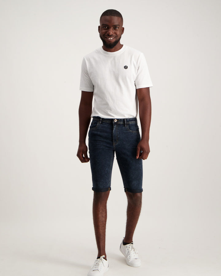 Men's Blue/Black 5 Pocket Turn-up Short