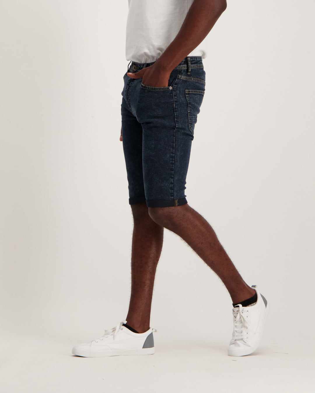 Men's Blue/Black 5 Pocket Turn-up Short