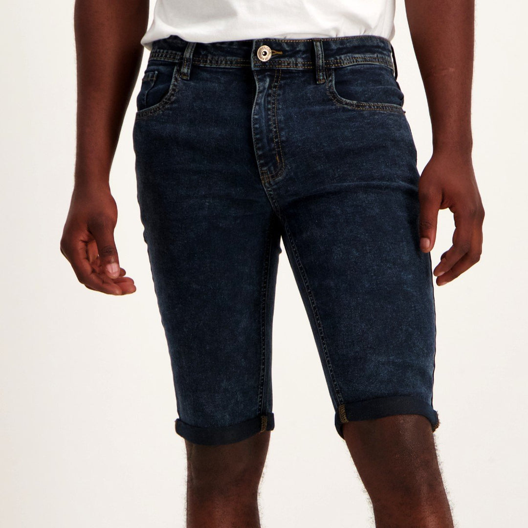 Men's Blue/Black 5 Pocket Turn-up Short