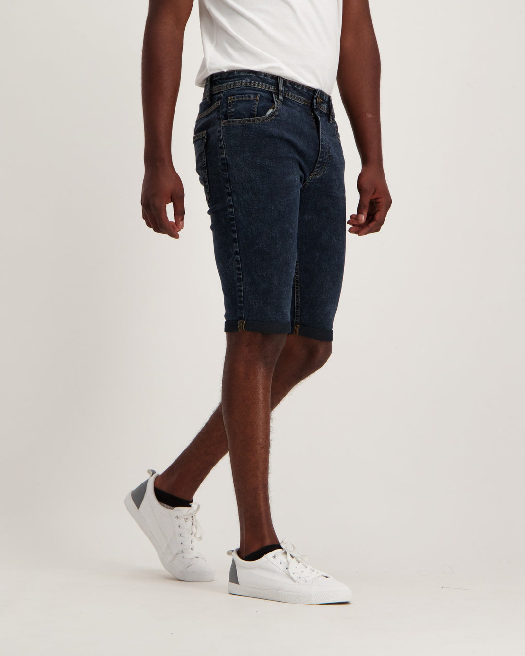Men's Blue/Black 5 Pocket Turn-up Short