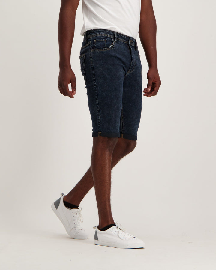 Men's Blue/Black 5 Pocket Turn-up Short