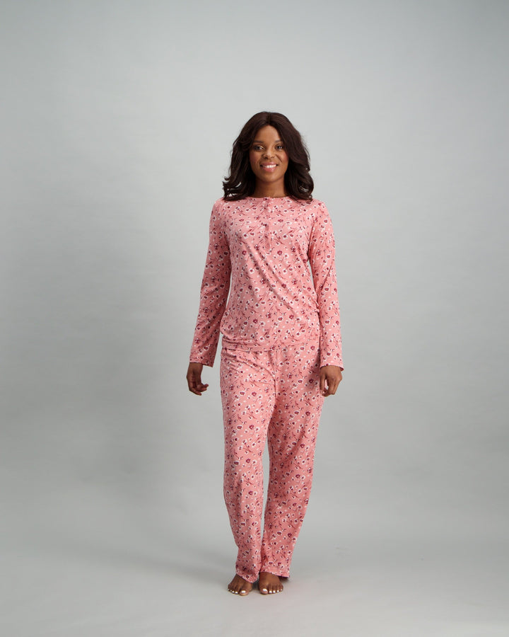 Ladies Long Sleeve Pyjama Set - Pink