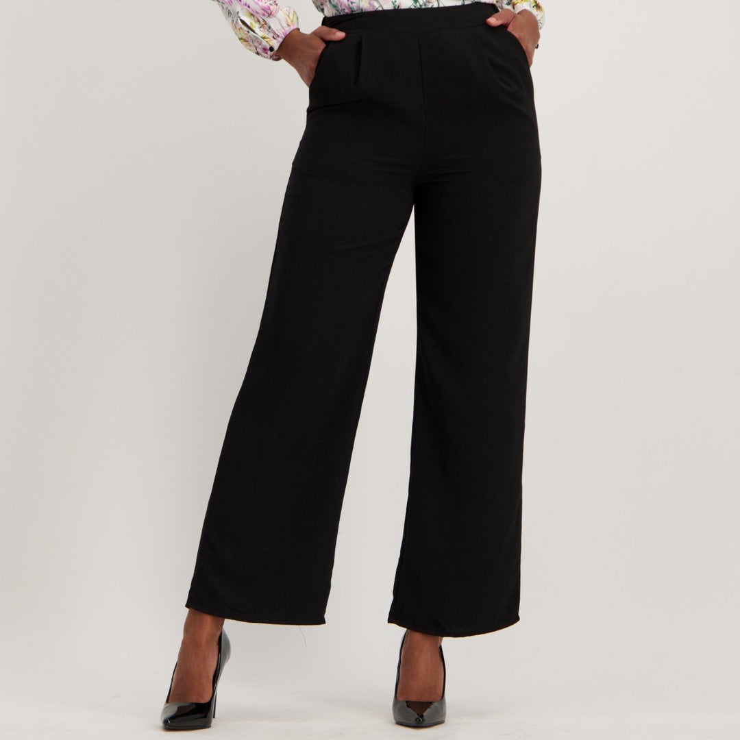 Ladies Wide Leg Pull-On Pant - Black