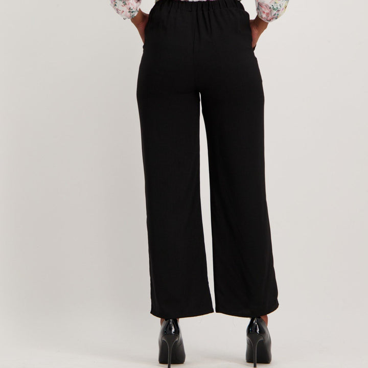 Ladies Wide Leg Pull-On Pant - Black