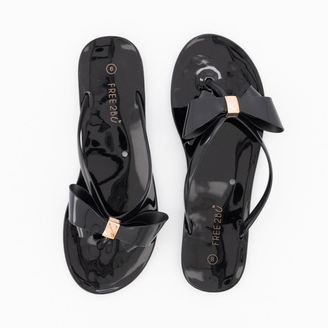 Ladies-Sweet Bow Jelly Sandal - Black