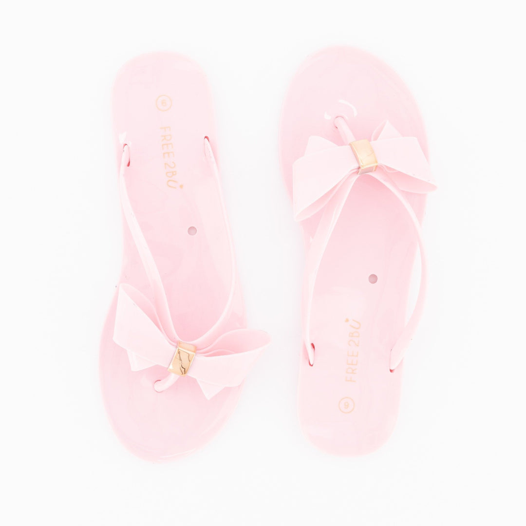 Ladies-Sweet Bow Jelly Sandal - Light Pink