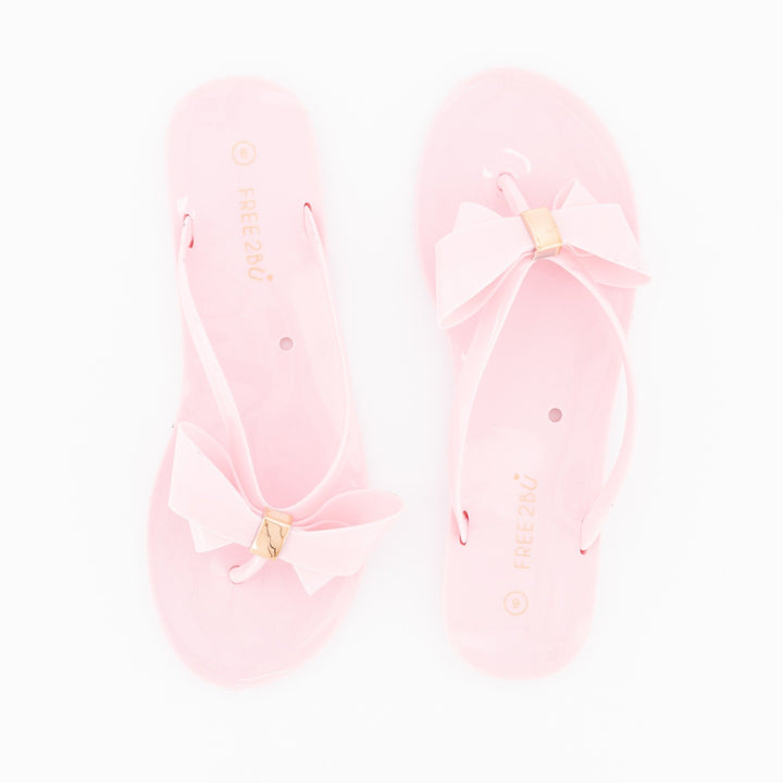 Ladies-Sweet Bow Jelly Sandal - Light Pink