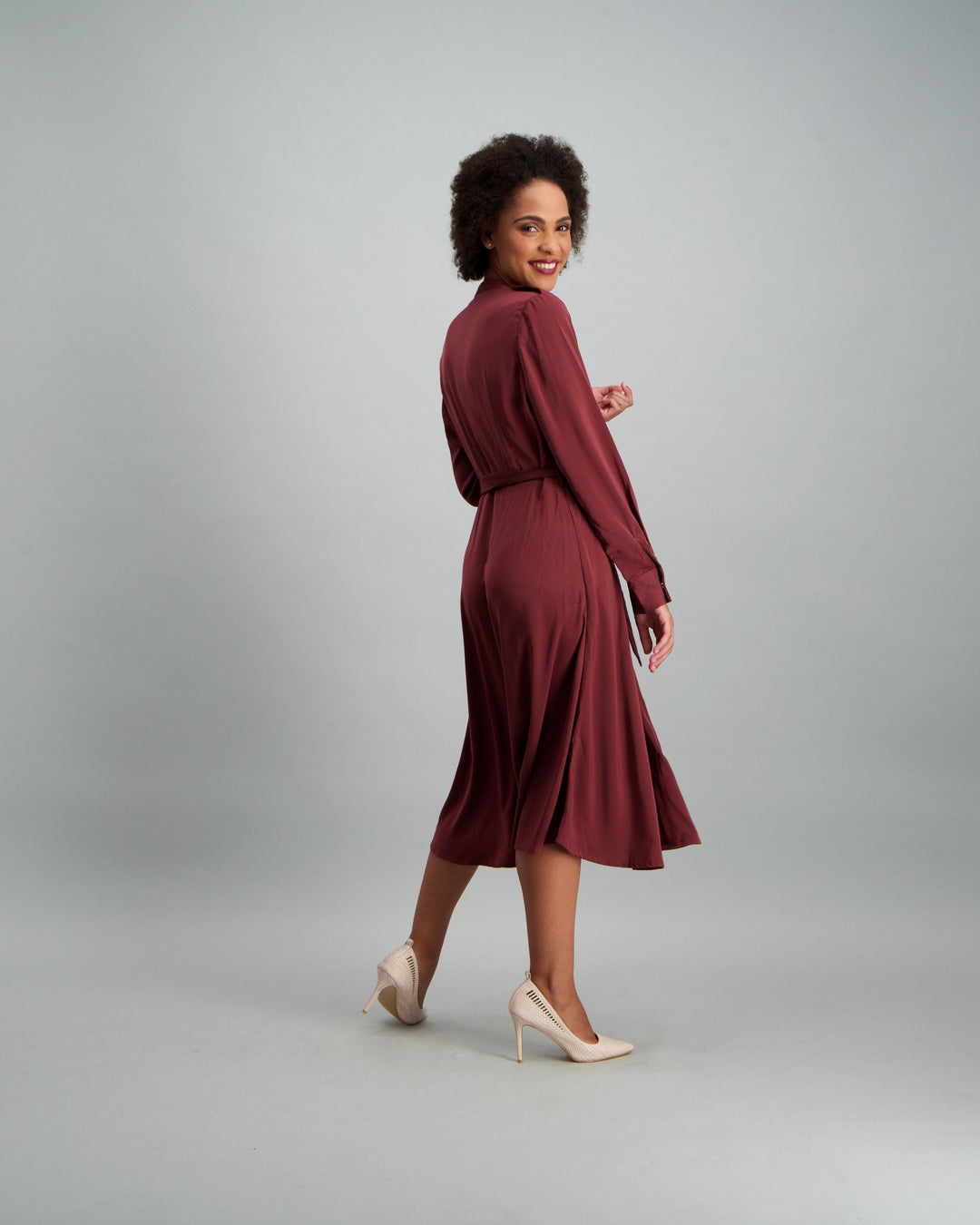 Ladies Shirt Dress - Burgundy