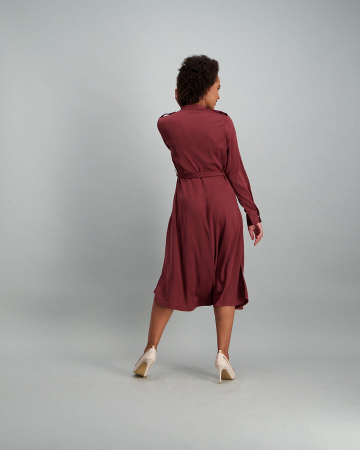 Ladies Shirt Dress - Burgundy