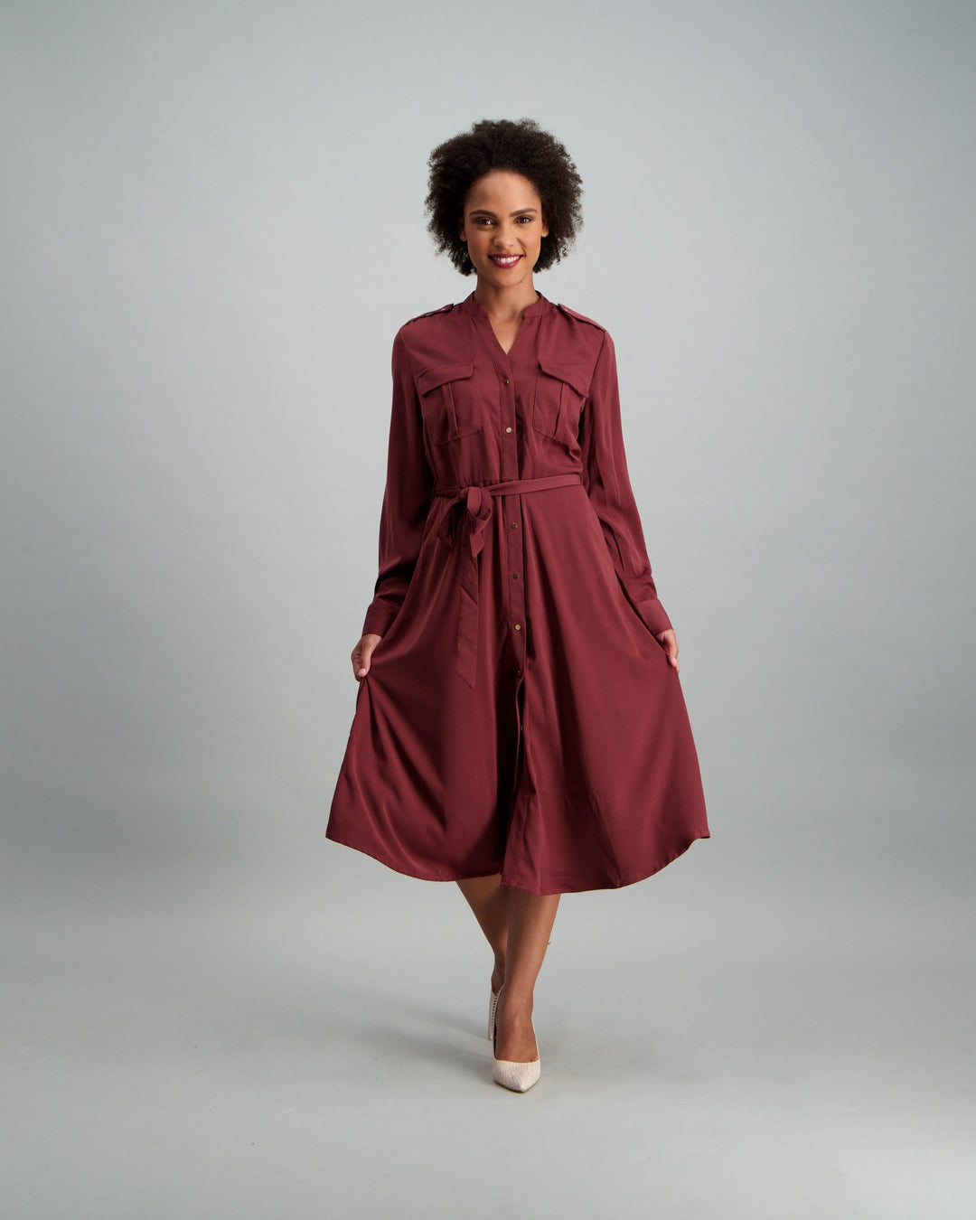 Ladies Shirt Dress - Burgundy