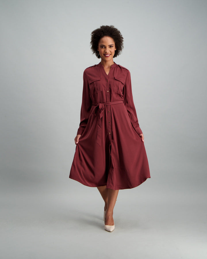 Ladies Shirt Dress - Burgundy