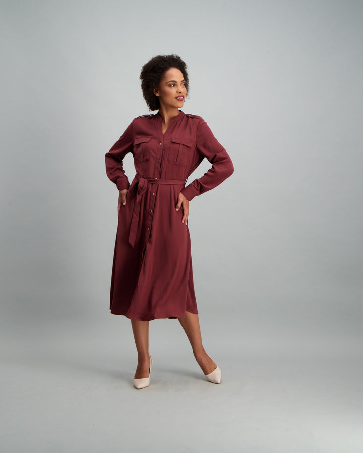 Ladies Shirt Dress - Burgundy