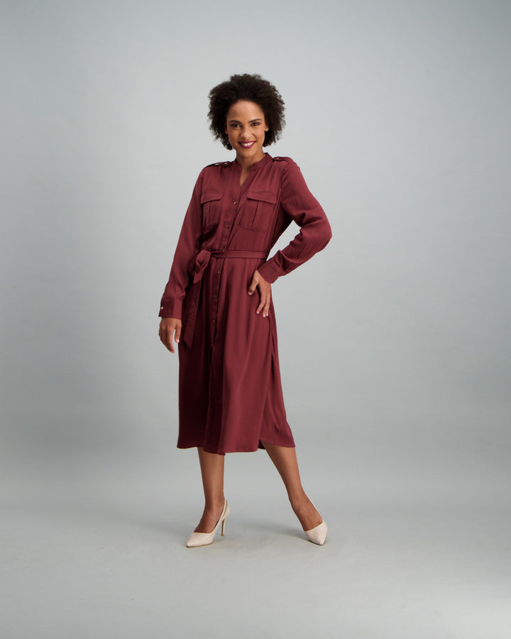 Ladies Shirt Dress - Burgundy