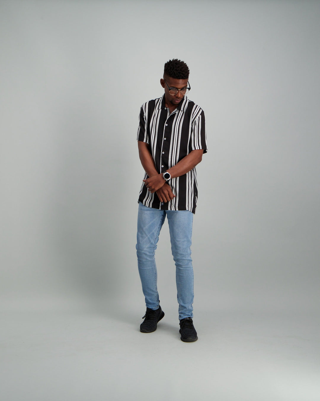 Mens - Black Stripe Linen Shirt