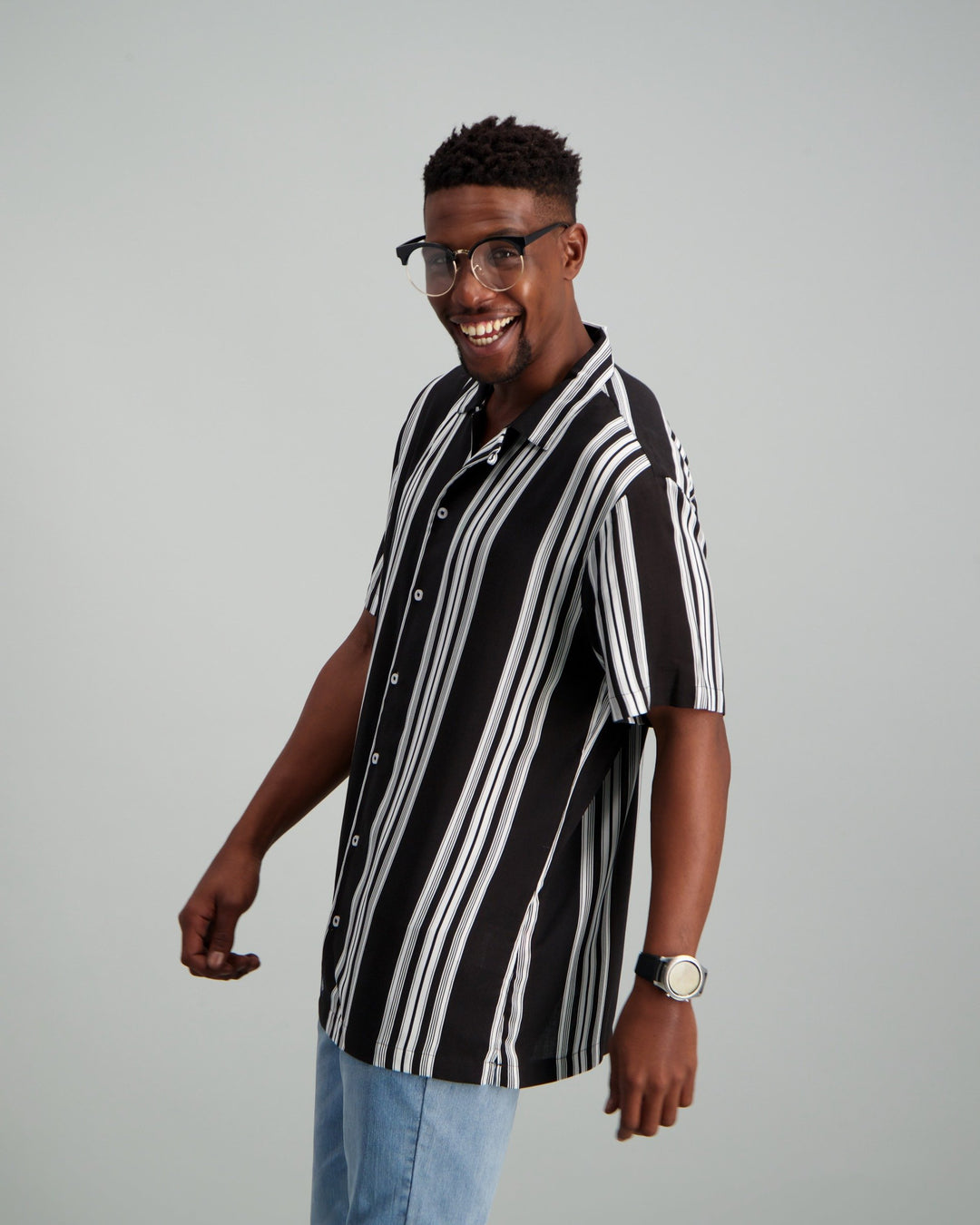 Mens - Black Stripe Linen Shirt