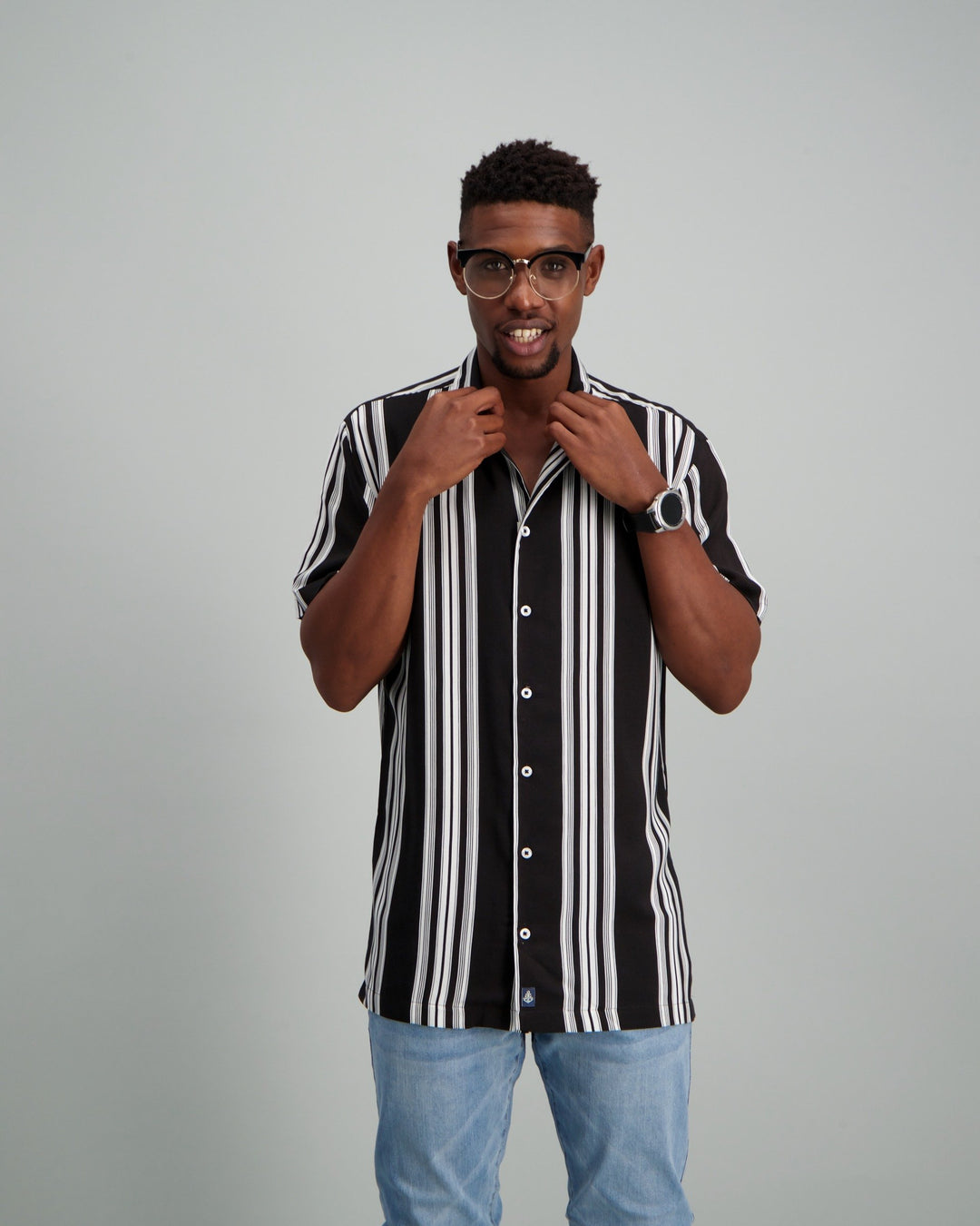 Mens - Black Stripe Linen Shirt