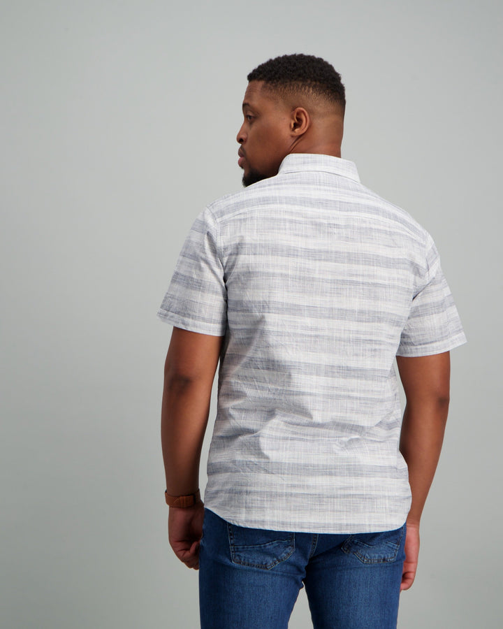 Short Sleeve Blue Vertical Striped Shirt Grey