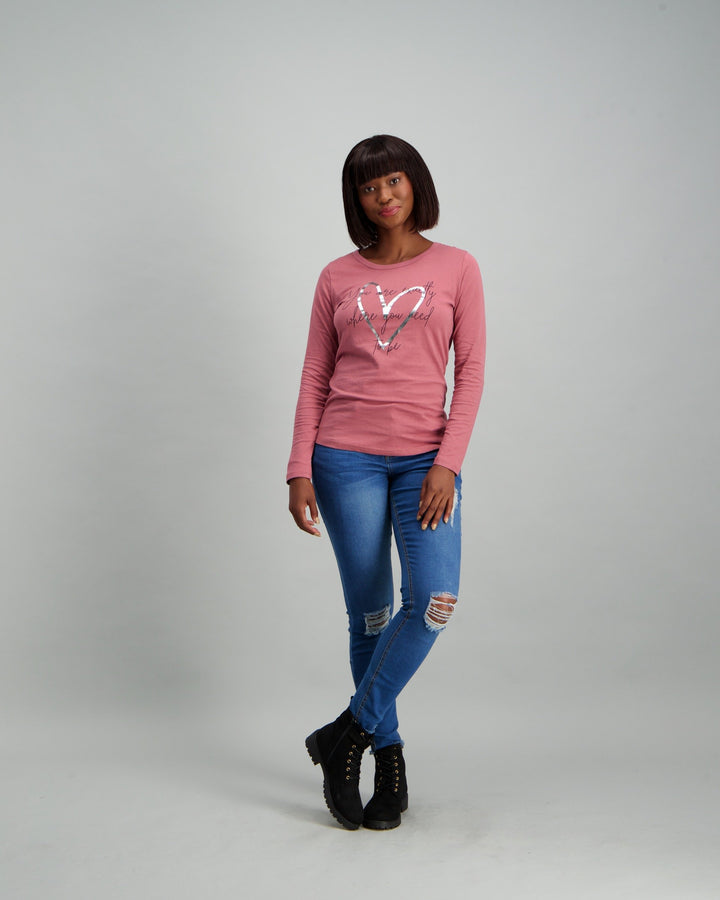 Ladies Long Sleeve Need to Be Slogan T-Shirt - Lilac