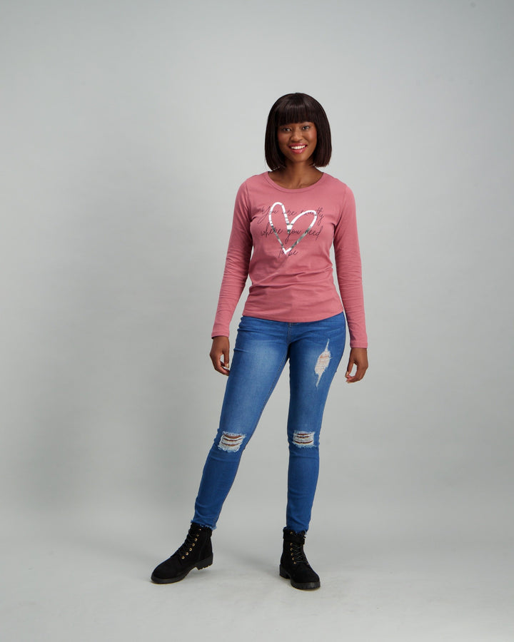 Ladies Long Sleeve Need to Be Slogan T-Shirt - Lilac