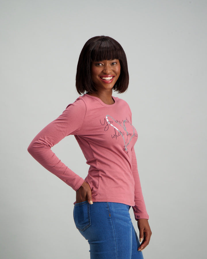 Ladies Long Sleeve Need to Be Slogan T-Shirt - Lilac
