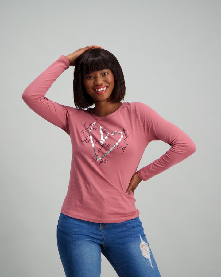 Ladies Long Sleeve Need to Be Slogan T-Shirt - Lilac