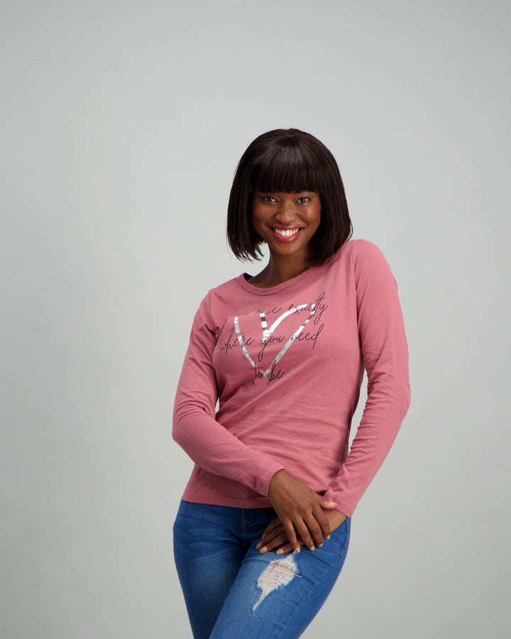 Ladies Long Sleeve Need to Be Slogan T-Shirt - Lilac