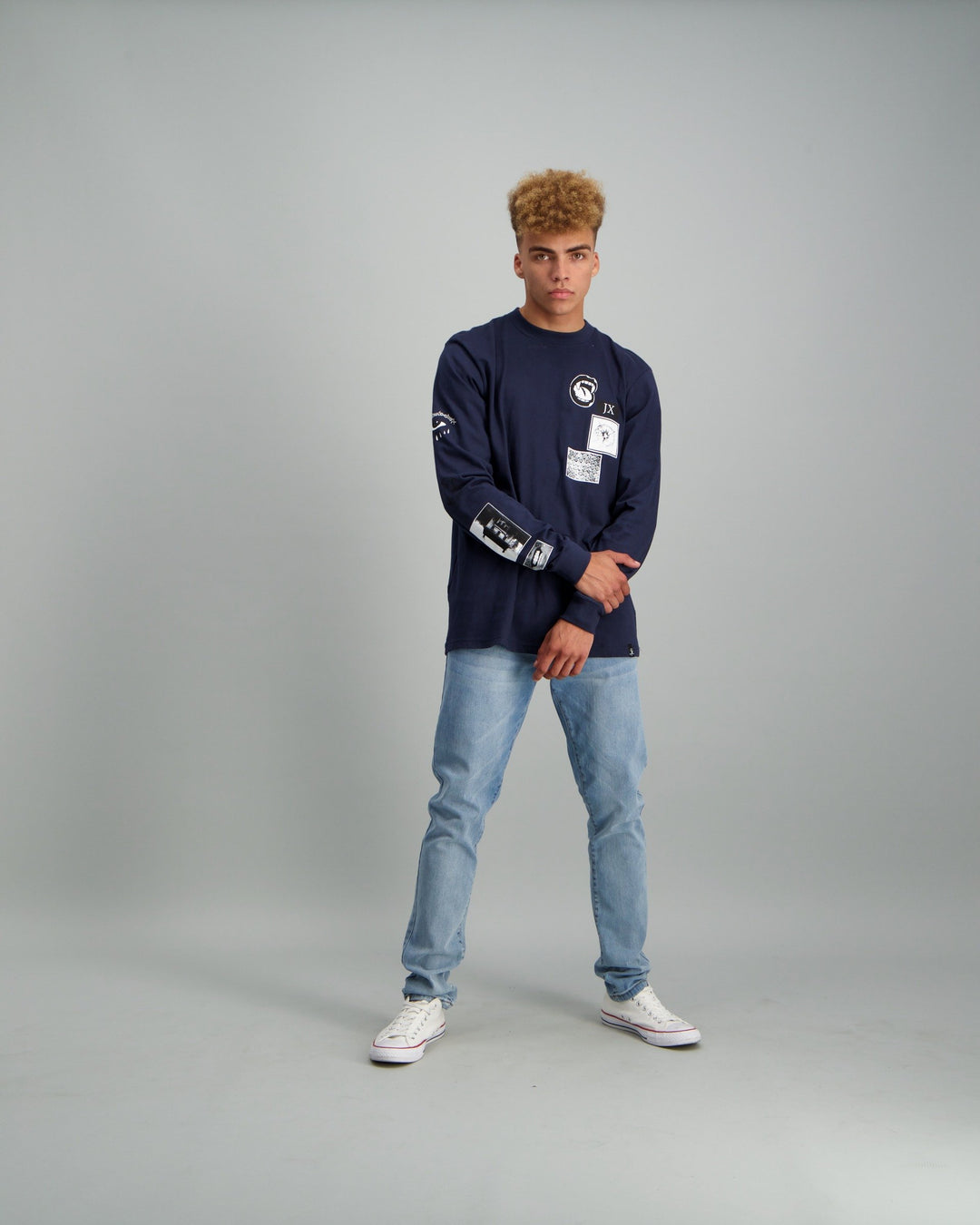 Men's Long Sleeve Image Print T-shirt - Navy