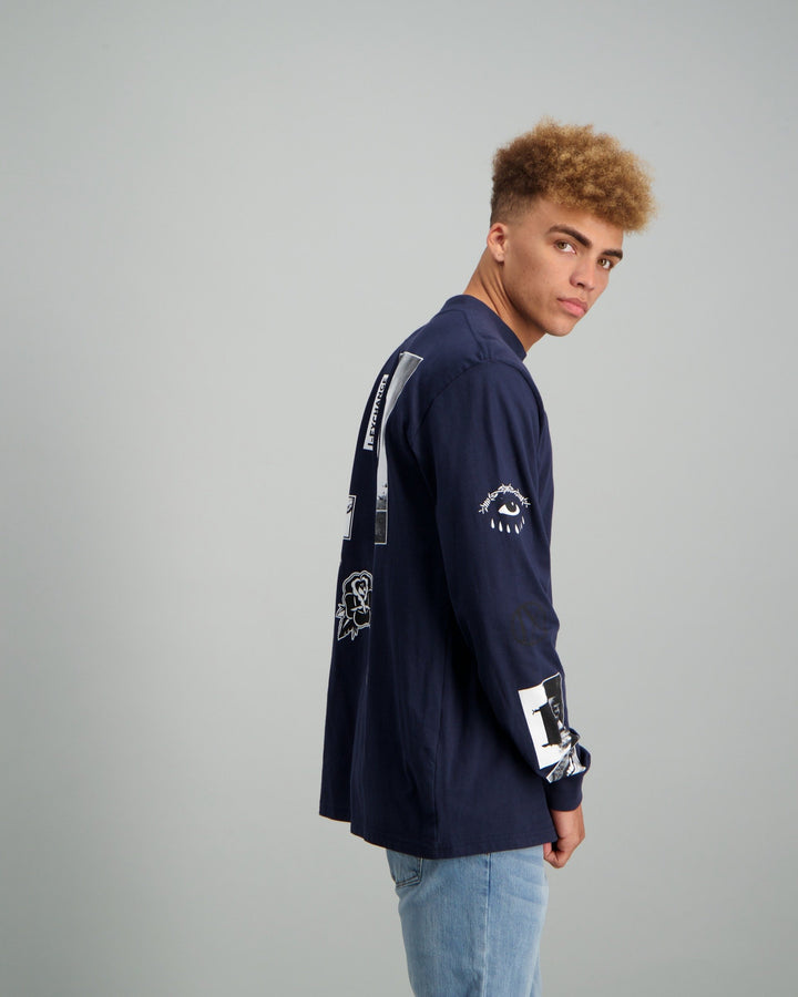 Men's Long Sleeve Image Print T-shirt - Navy
