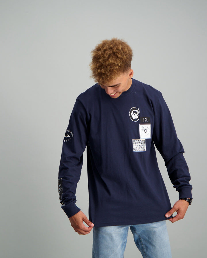 Men's Long Sleeve Image Print T-shirt - Navy