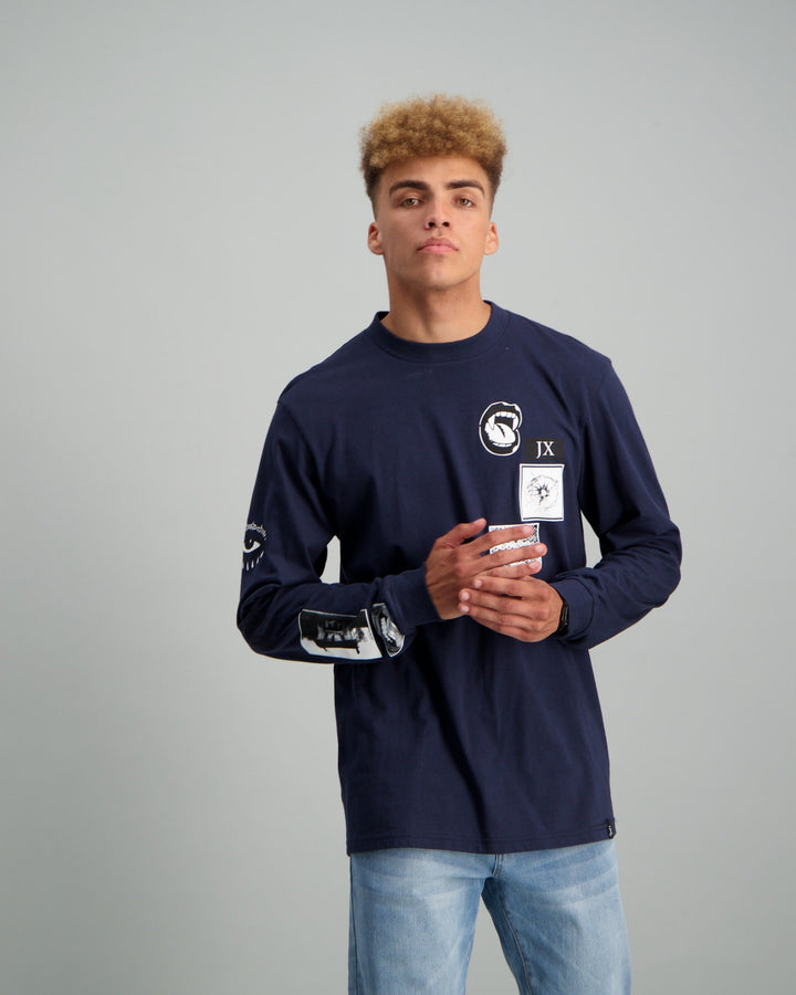 Men's Long Sleeve Image Print T-shirt - Navy