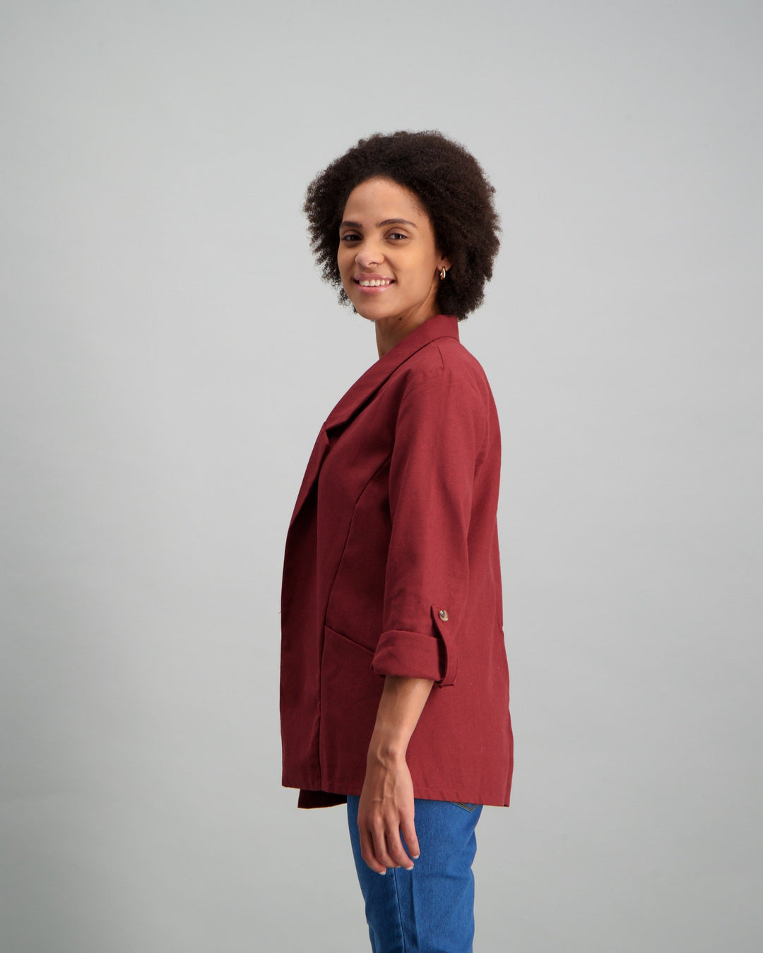 Ladies-Linen Blazer - Burgundy