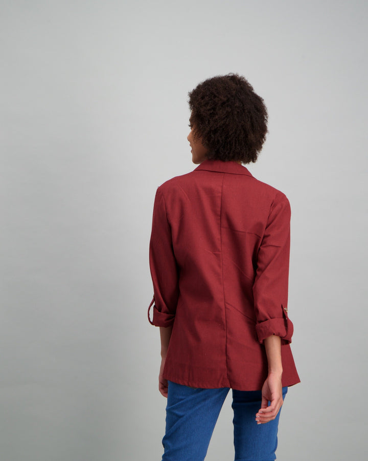 Ladies-Linen Blazer - Burgundy