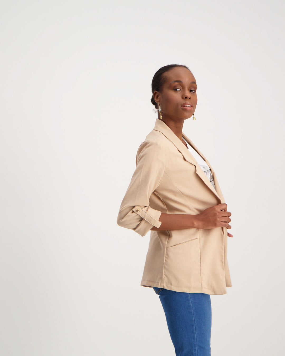 Ladies Linen Blazer - Stone