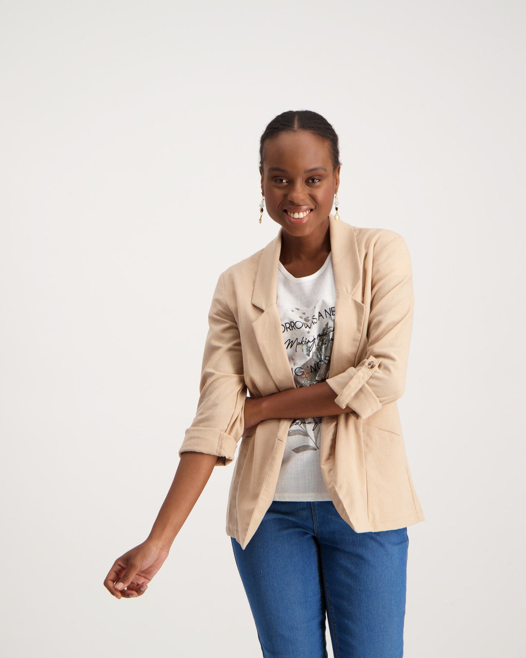 Ladies Linen Blazer - Stone