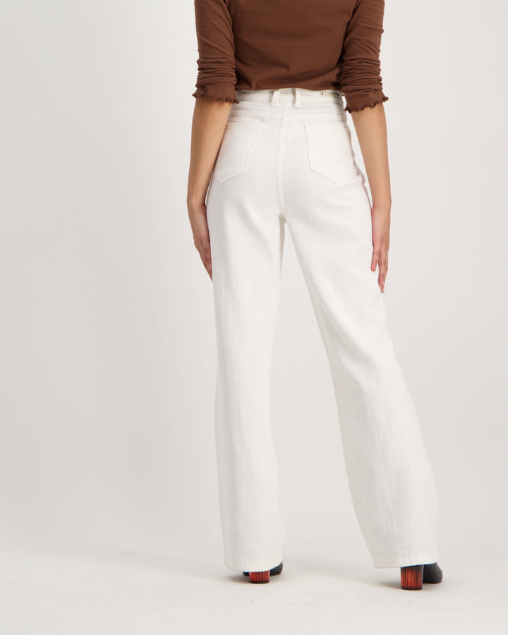 Ladies Ivory 90'S Fit Ripped Denim Jean