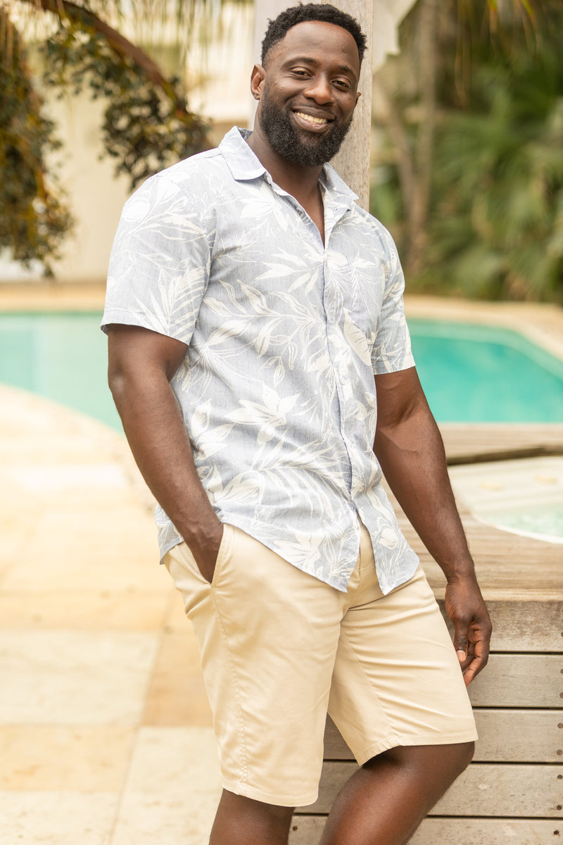 Tropical Leaf Resort Shirt - Light Blue