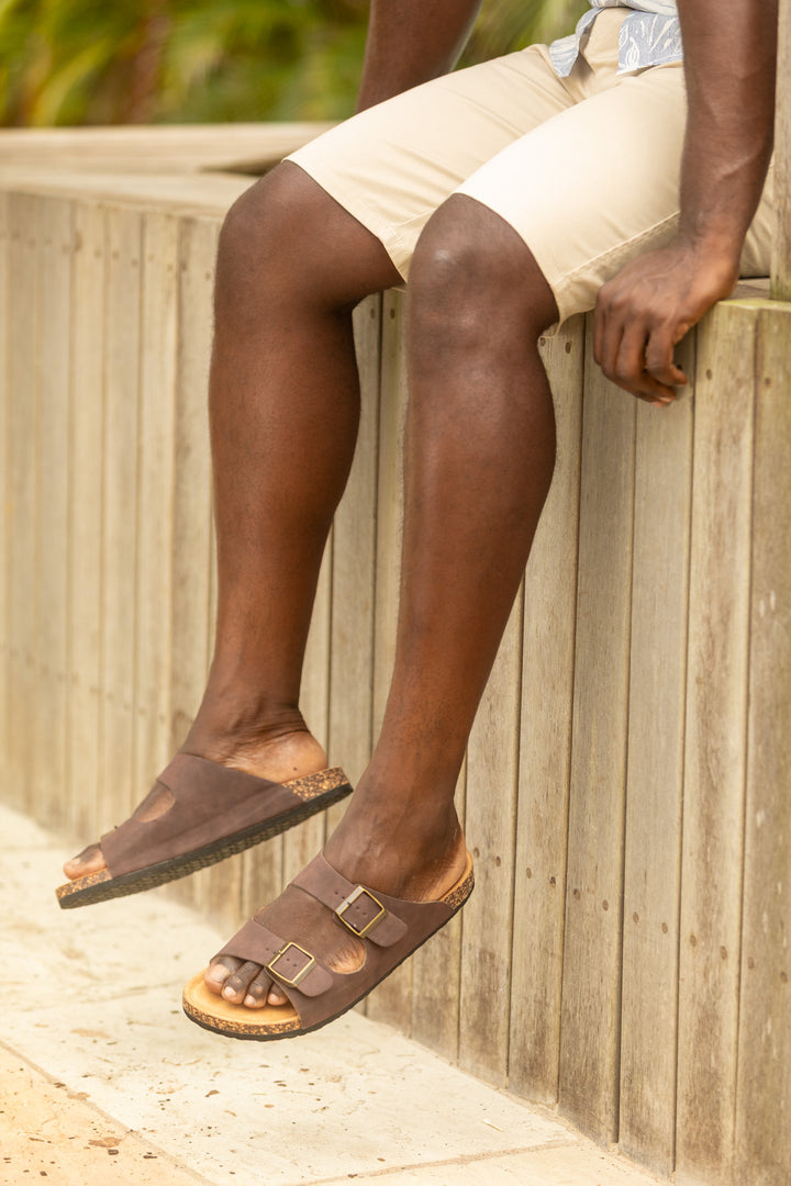 Double Buckle Comfort Sandal - Chocolate